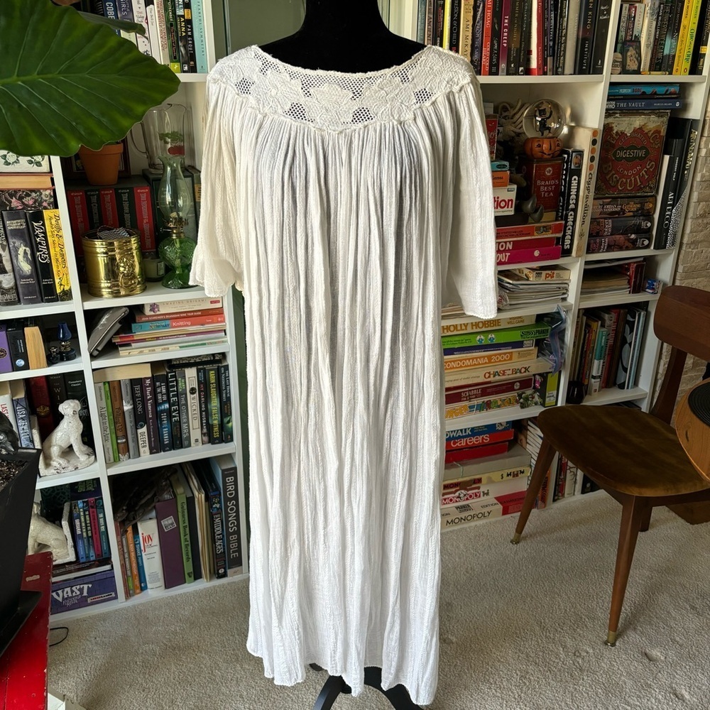 Vintage  70s boho cotton gauze viscose caftan/ tent style summer festival dress